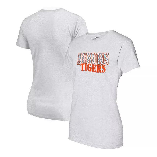 Womens Heather Gray Auburn Tigers Checkered Team Name Wavy Tri-Blend T-Shirt Product Image