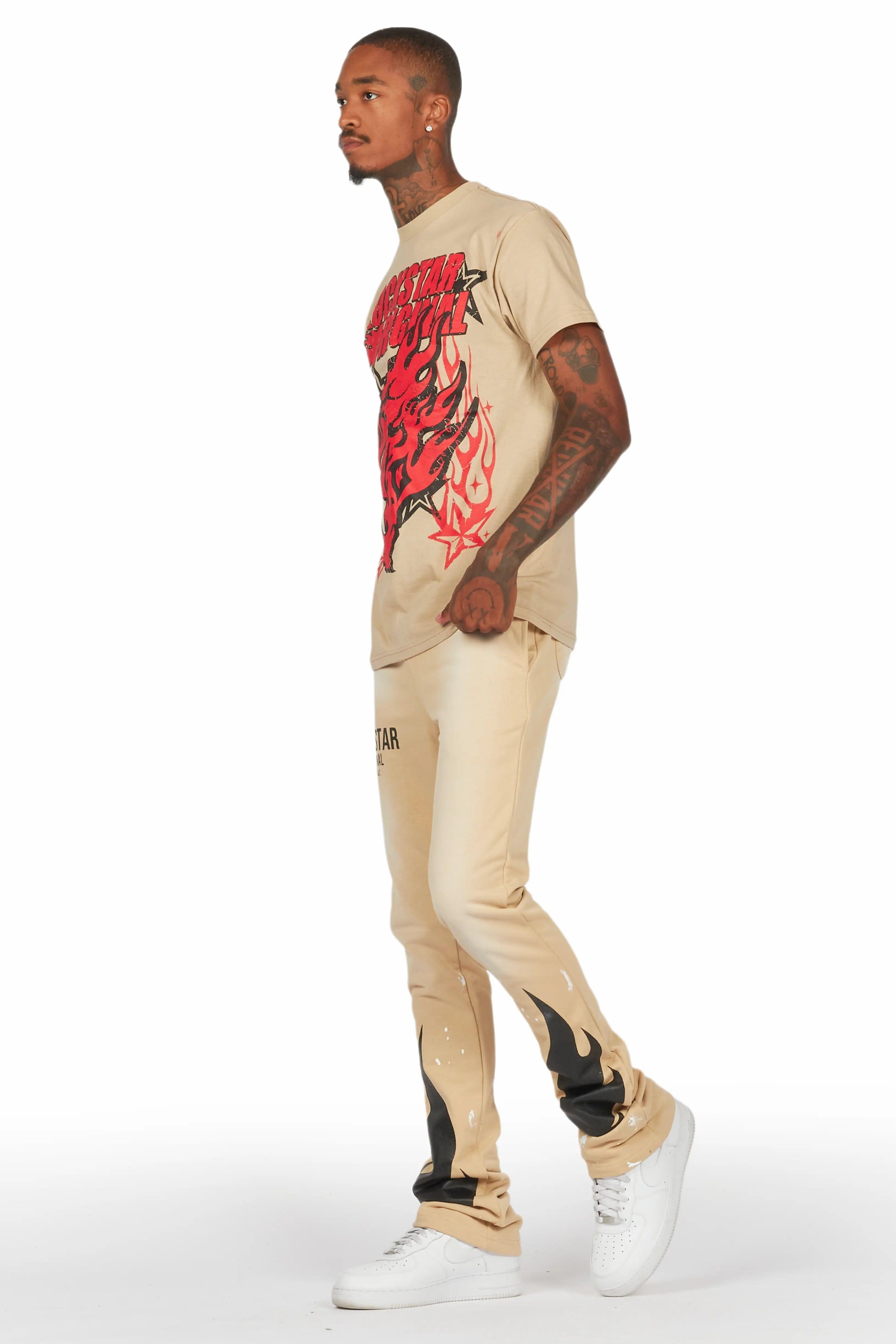 Damani Beige Patchwork Stacked Flare Pants Male Product Image