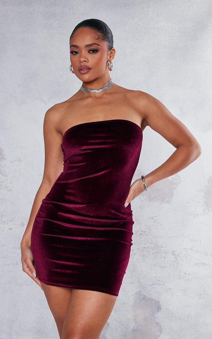 Plum Velvet Bandeau Bodycon Dress Product Image