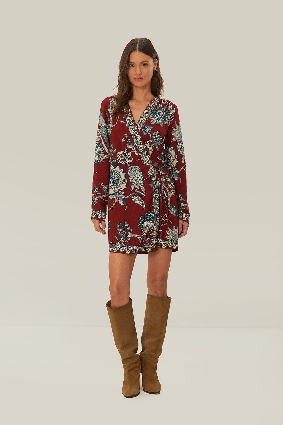 Red Tropical Landing Wrap Mini Dress Product Image