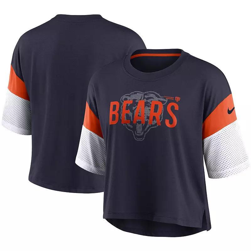 Womens Nike /White Chicago Bears Nickname Tri-Blend Performance Crop Top Blue Product Image