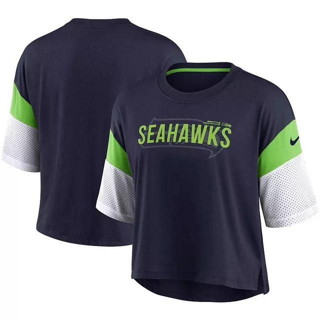 Womens Nike College /White Seattle Seahawks Nickname Tri-Blend Performance Crop Top Blue Product Image