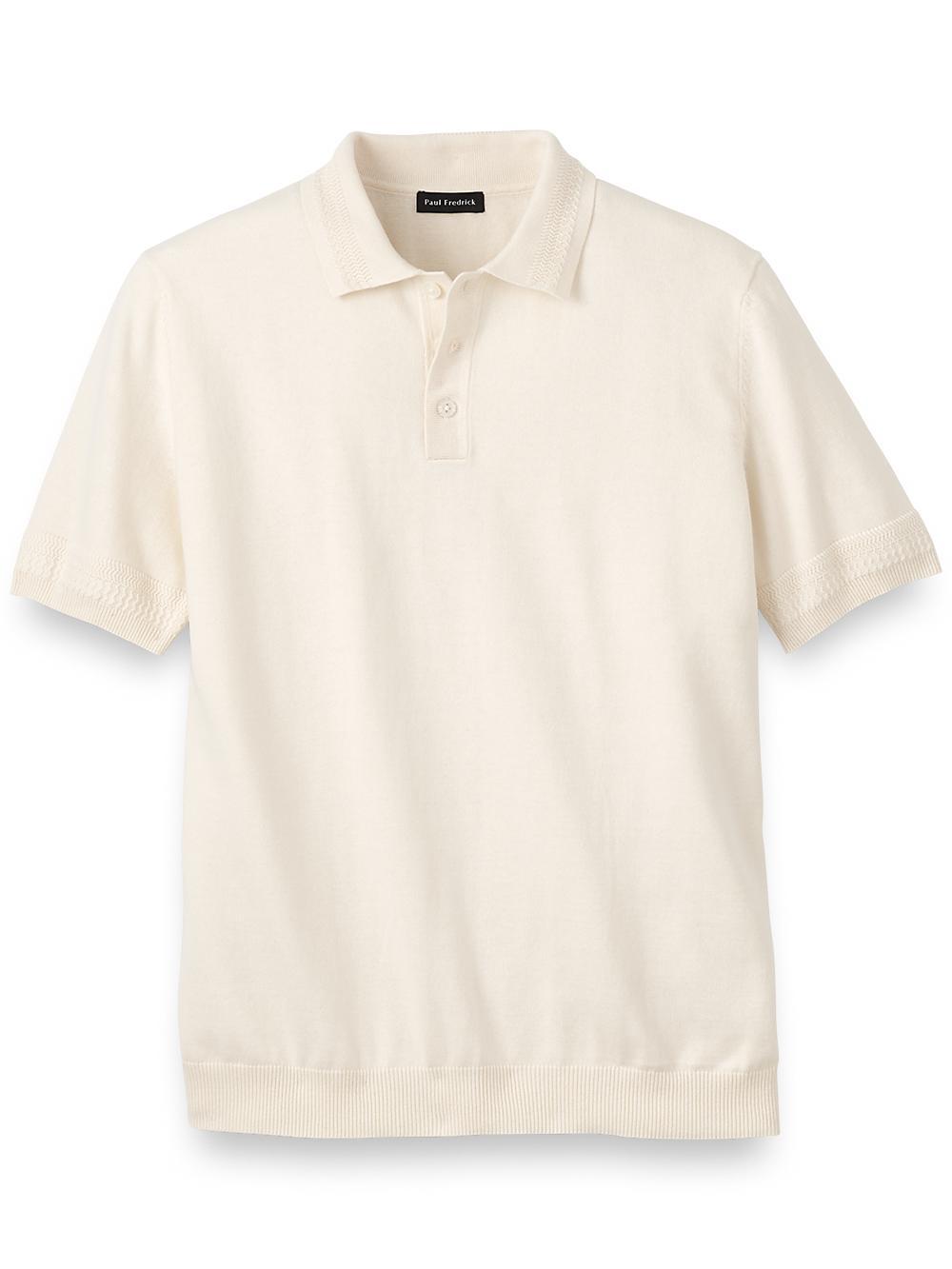 Cotton Three Button Polo - Ivory Product Image