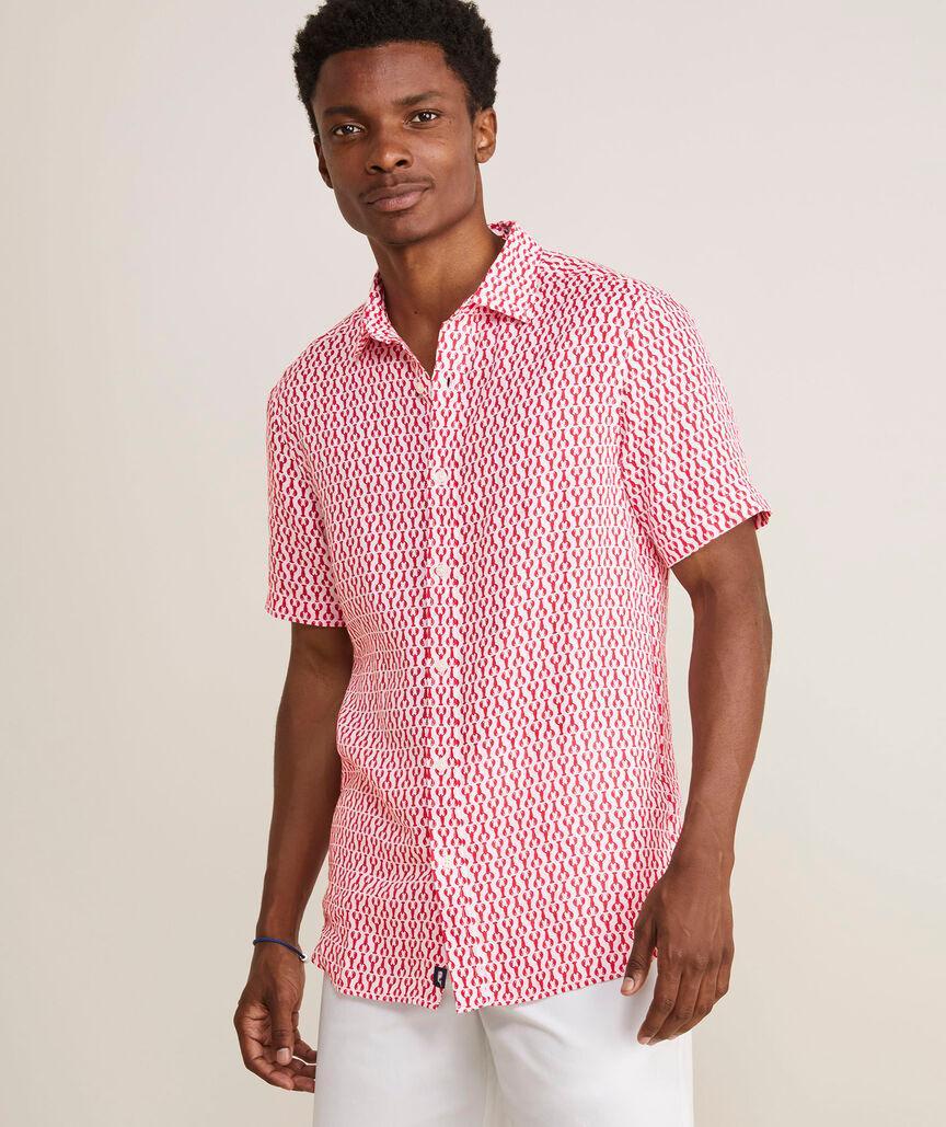 Linen Short-Sleeve Micro Lobsters Shirt Product Image