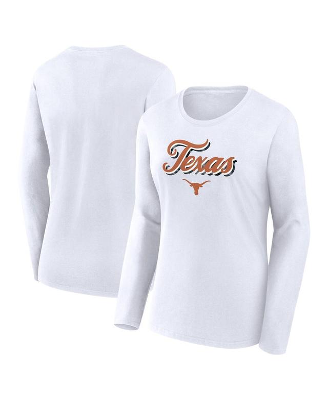 Womens Fanatics White Texas Longhorns Double Team Script Long Sleeve T-shirt Product Image