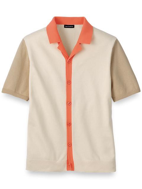 Cotton Button Front Camp Collar Sweater - Ivory/coral Product Image