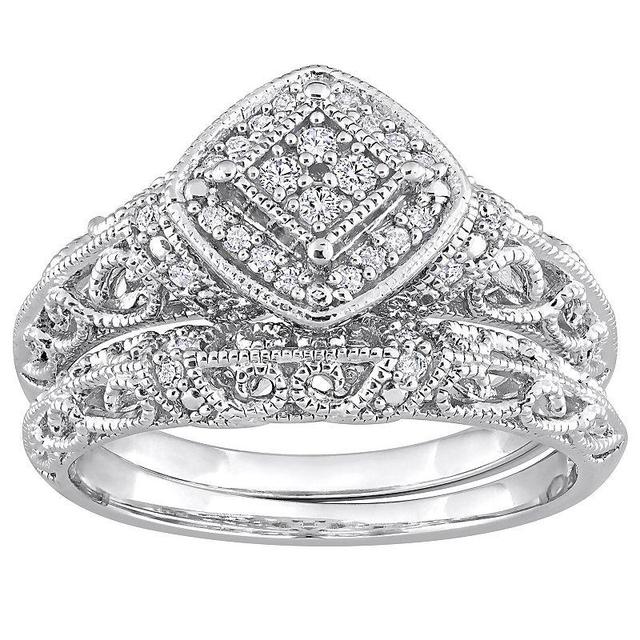 Stella Grace Sterling Silver 1/5 Carat T.W. Diamond Vintage Engagement Ring Set, Womens, White Product Image