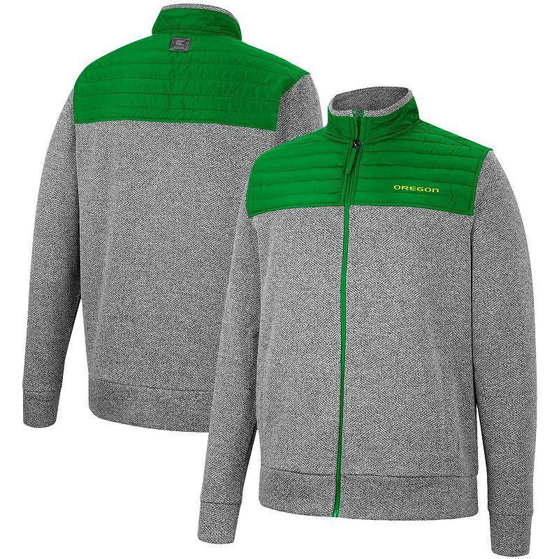 Mens Colosseum Charcoal/Green Oregon Ducks Putter Herringbone Full-Zip Jacket Product Image