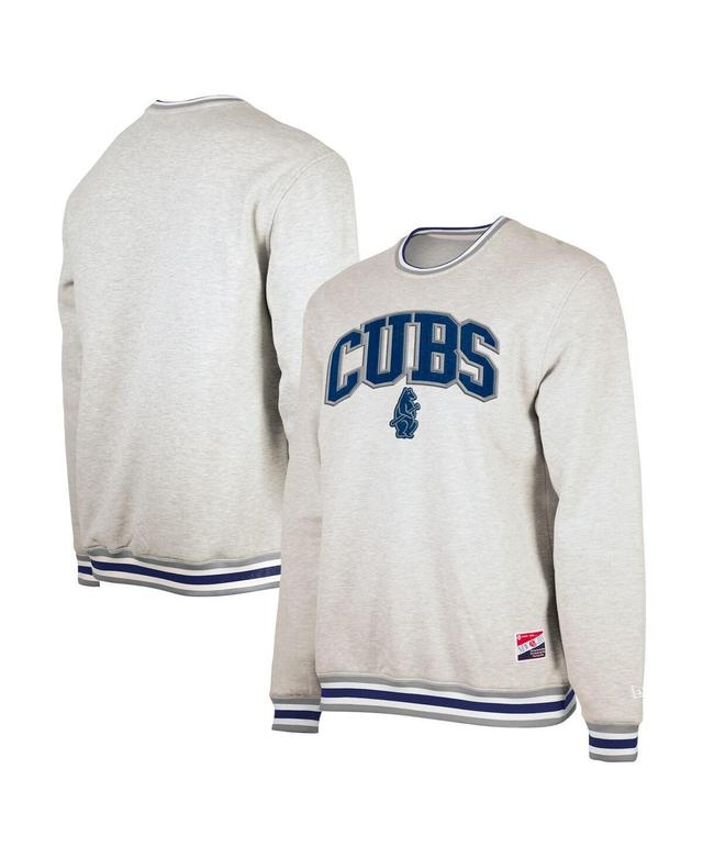 Mens New Era Heather Gray Chicago Cubs Throwback Classic Pullover Sweatshirt Product Image