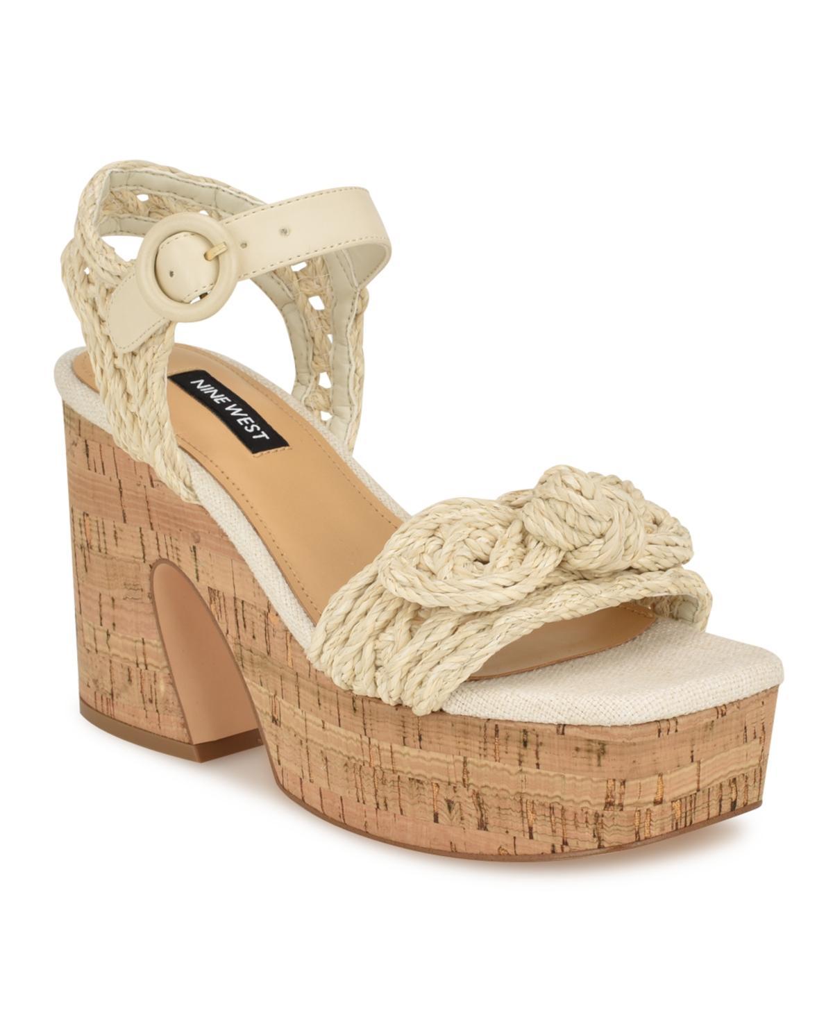 Nine West Womens Comiele Square Toe Block Heel Wedge Sandals Product Image