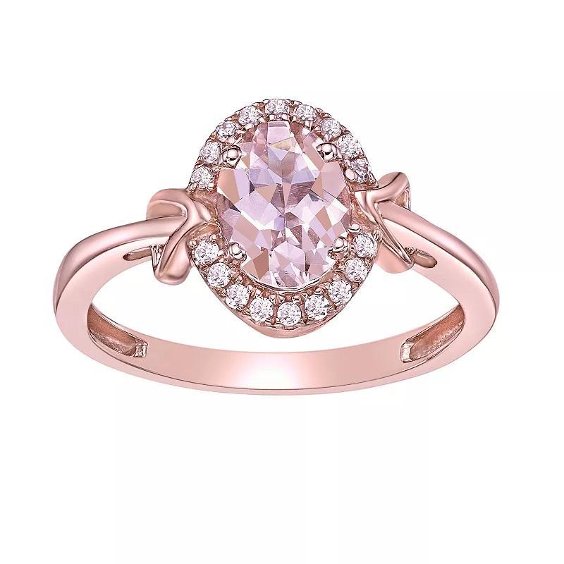 Gemminded 10k Rose Gold Morganite & 1/10 Carat T.W. Diamond Halo Ring, Womens Product Image