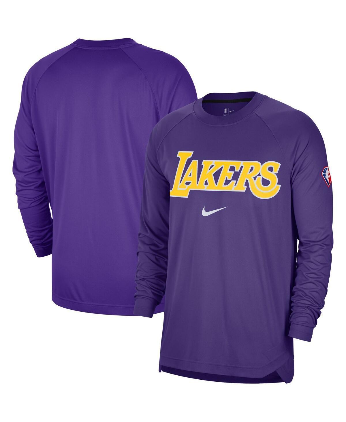 Mens Purple Los Angeles Lakers 75th Anniversary Pregame Shooting Performance Raglan Long Sleeve T-shirt Product Image