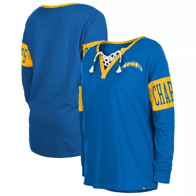 Womens New Era Royal Los Angeles Chargers Lace-Up Notch Neck Long Sleeve T-Shirt Product Image