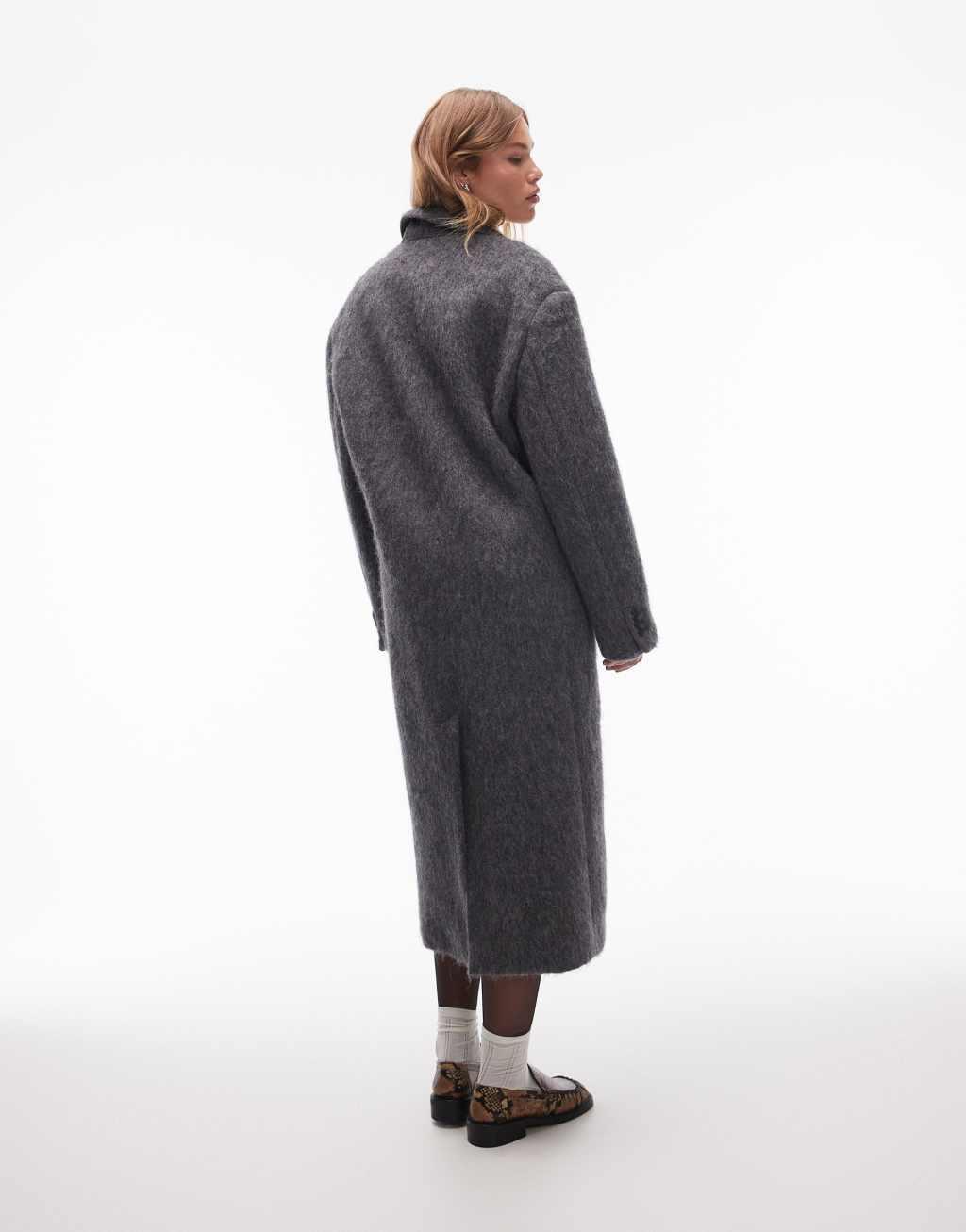 Topshop premium wool blend brushed formal coat in gray Product Image