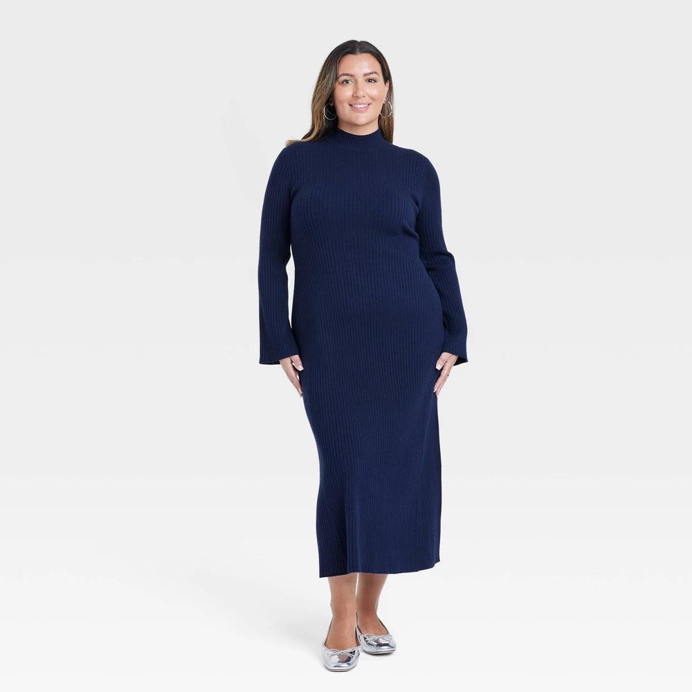 Womens Long Sleeve Maxi Sweater Dress - A New Day Navy Blue 2X Product Image