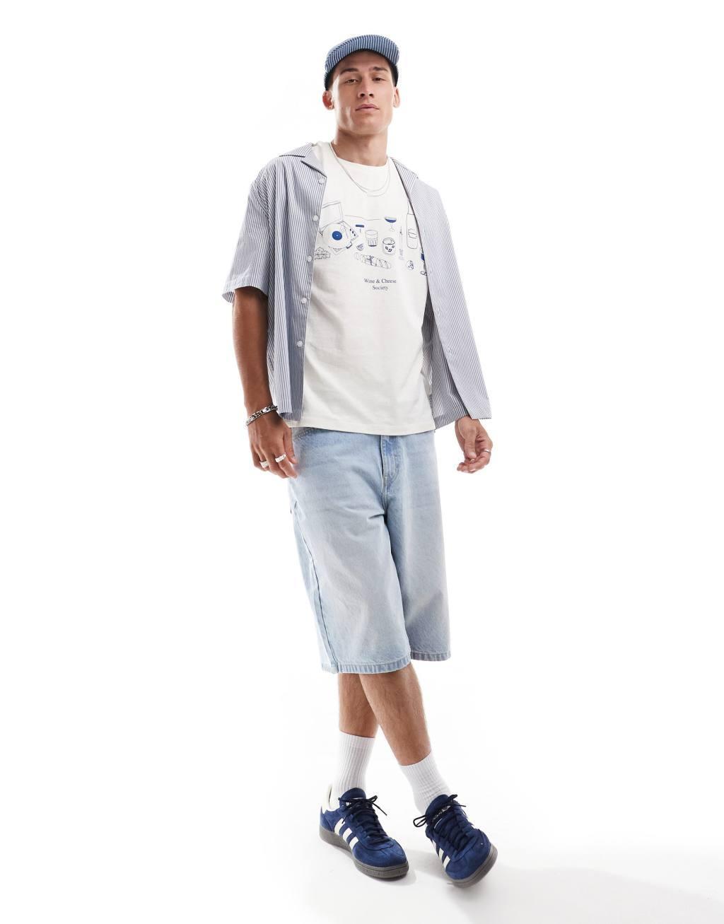 Jack & Jones oversized T-shirt with Wine & Cheese Society print in beige Product Image