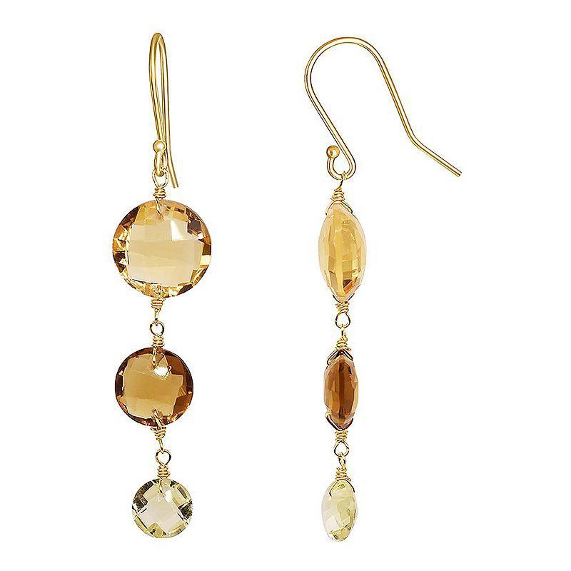 Jewelmak 14k Gold Citrine, Whiskey Quartz & Lemon Quartz Triple Coin Drop Earrings, Womens Product Image