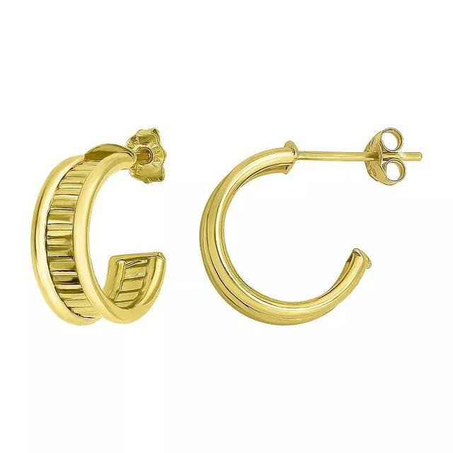 Aleure Precioso Sterling Silver Textured Center C-Hoop Earrings, Womens, Gold Tone Product Image