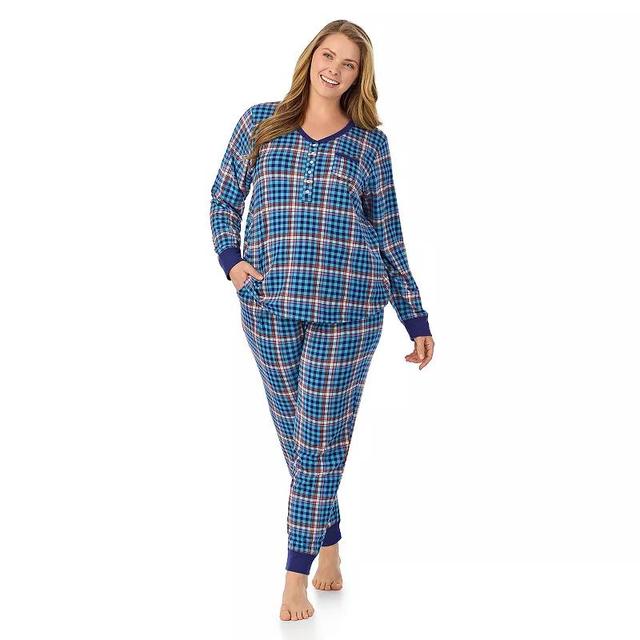 Plus Size Cuddl Duds Cozy Long Sleeve Henley Pajama Top & Pajama Bottoms Set, Womens Product Image