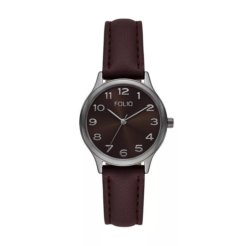 Folio Womens Faux Leather Easy Read Watch, Purple Product Image