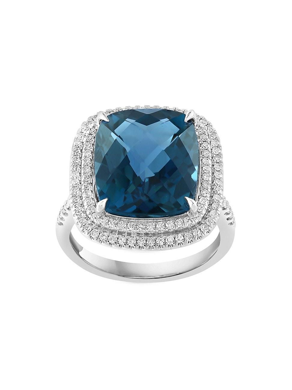 Womens 14K White Gold, London Blue Topaz & 0.45 TCW Diamond Halo Ring Product Image