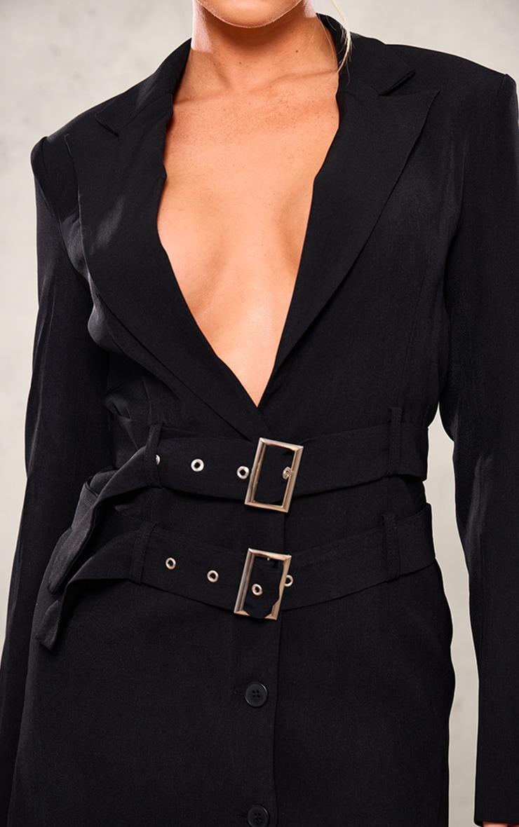 Black Tailored Woven Double Belted Blazer Dress Product Image