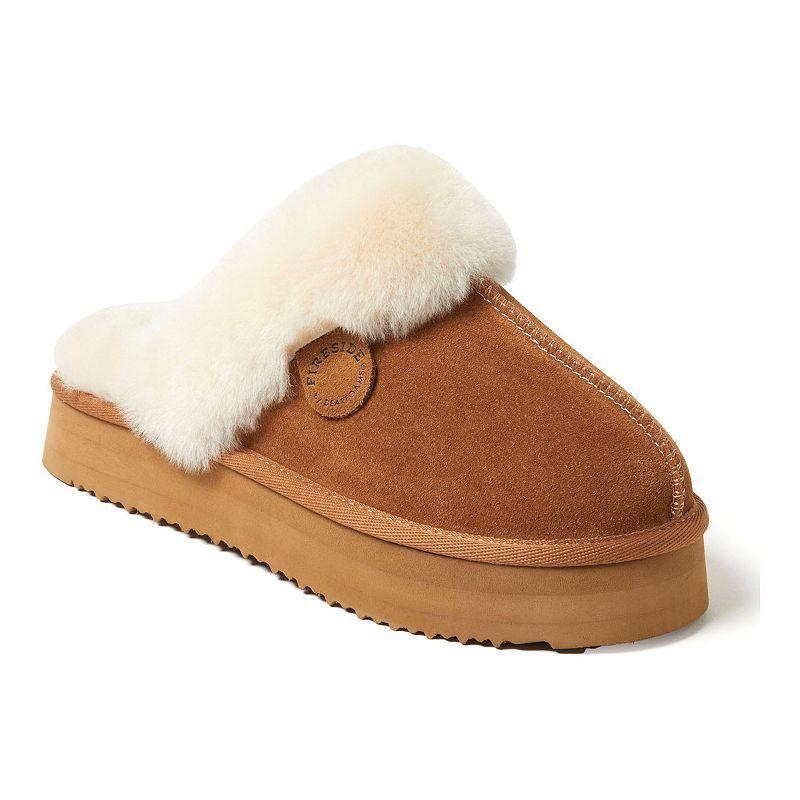 Dearfoams Fireside Melton Shearling Womens Platform Scuff Slippers Brown Product Image