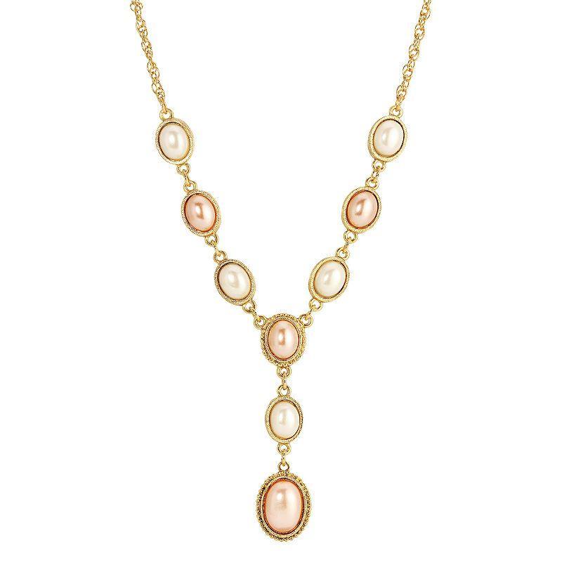 1928 Gold Tone Pink Pearl Y-Necklace, Womens Product Image