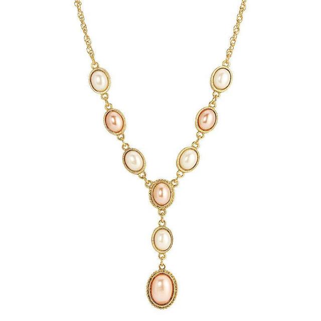 1928 Gold Tone Pink Pearl Y-Necklace, Womens Product Image