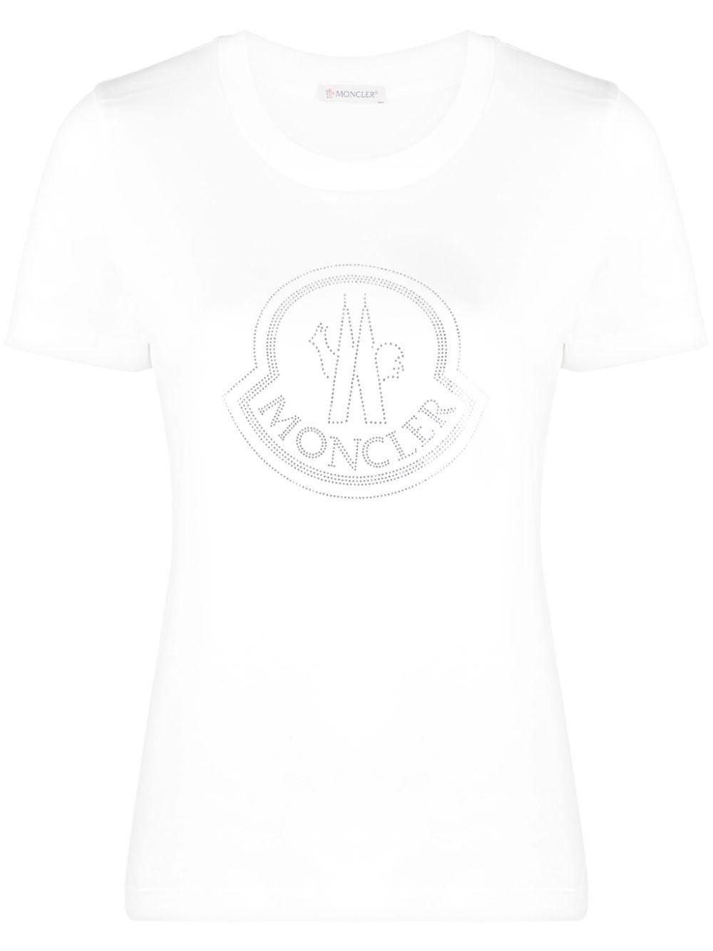 MONCLER Woman White T-shirt With Maxi Logo In Strass Product Image