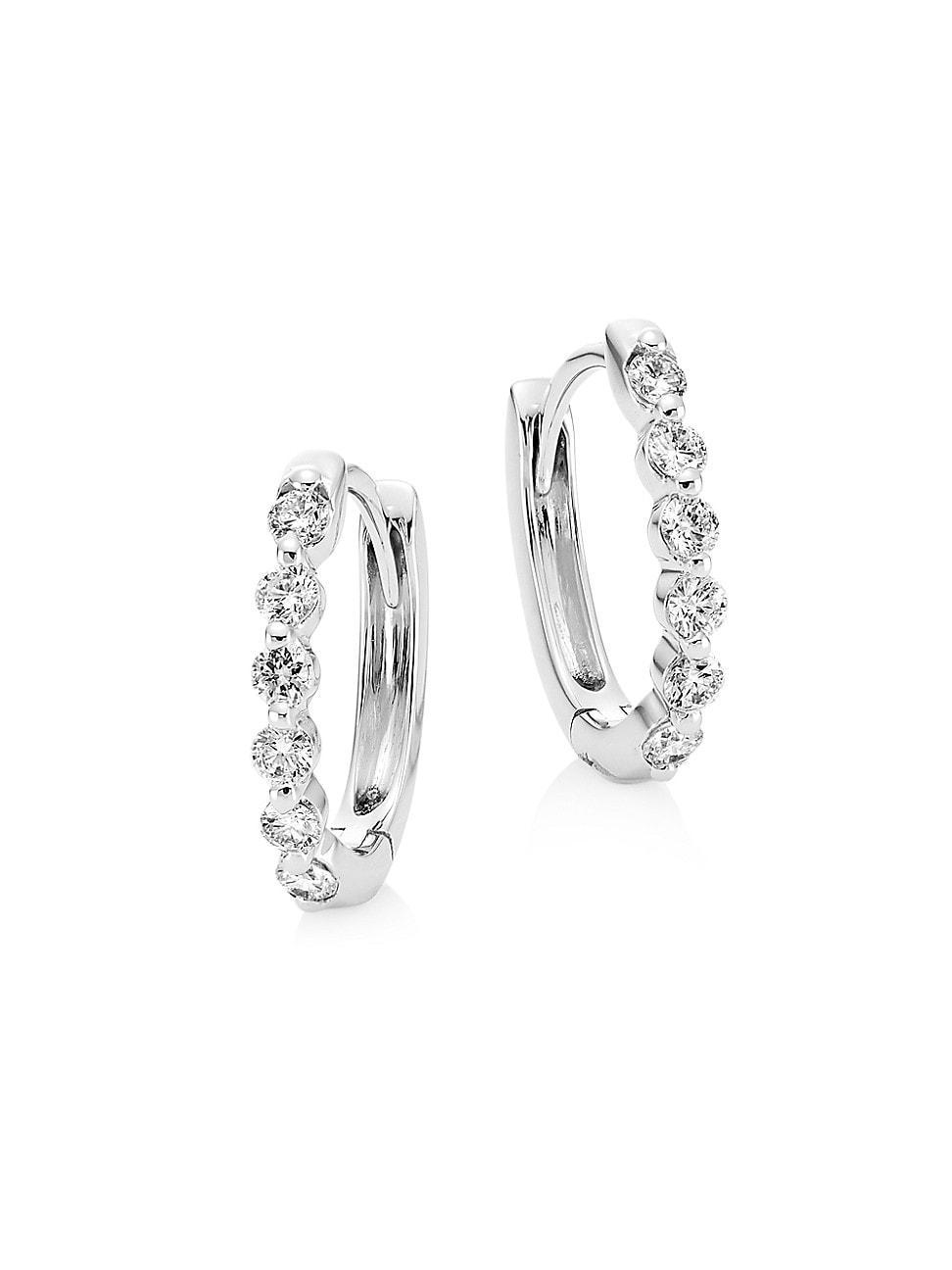 Womens 14K White Gold & 0.26 TCW Diamond Oval Huggie Earrings Product Image