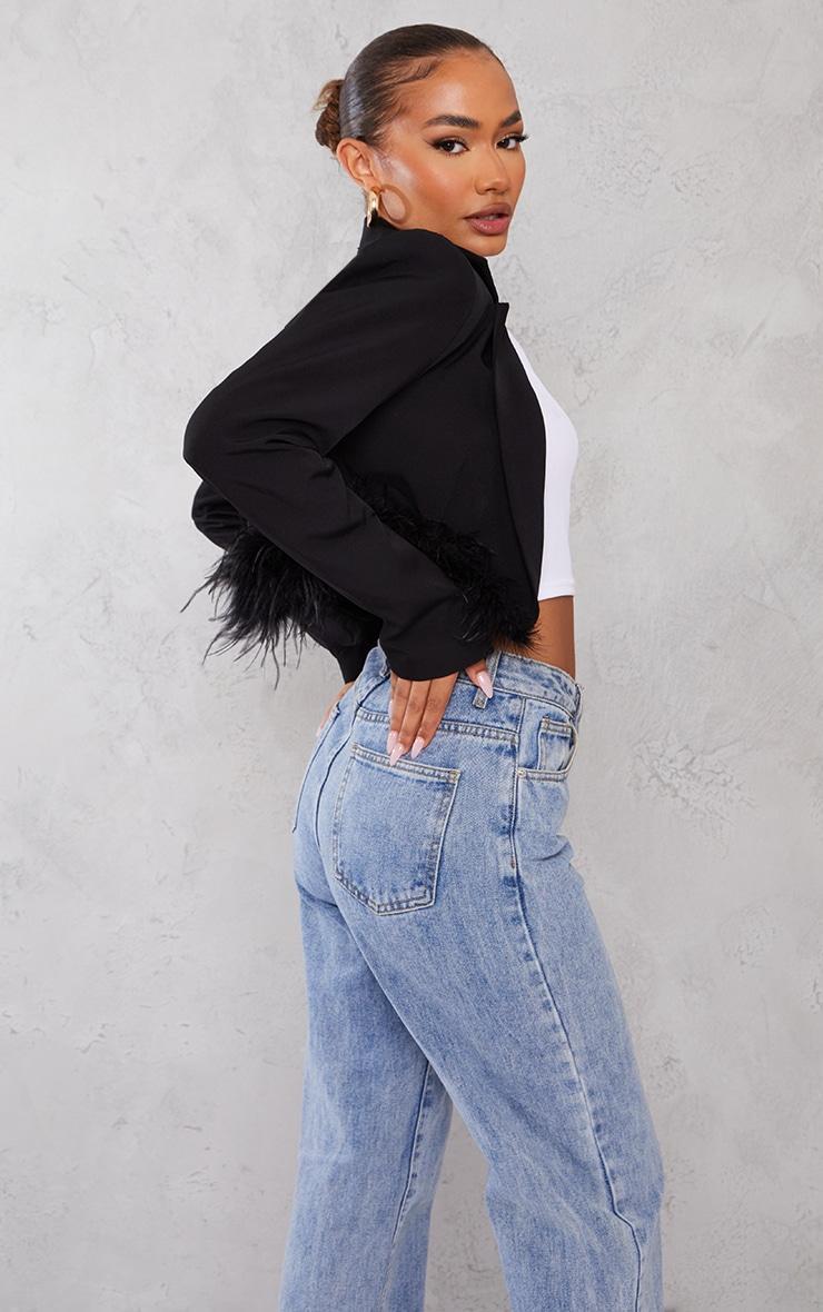 Petite Black Feather Edge Cropped Blazer Product Image