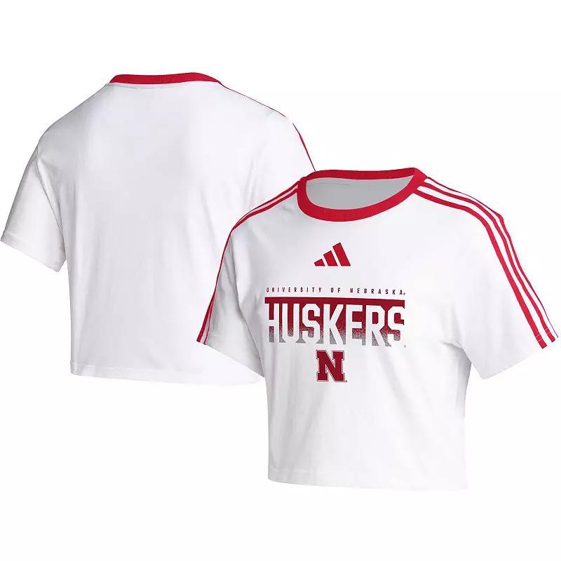 Womens adidas Nebraska Huskers Three-Stripes Cropped T-Shirt Product Image