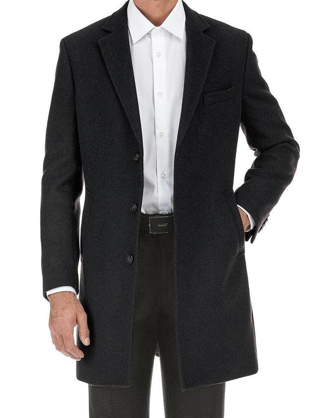 English Laundry Black Fall/Winter Essential Slim Fit Overcoat Wool Blend Product Image