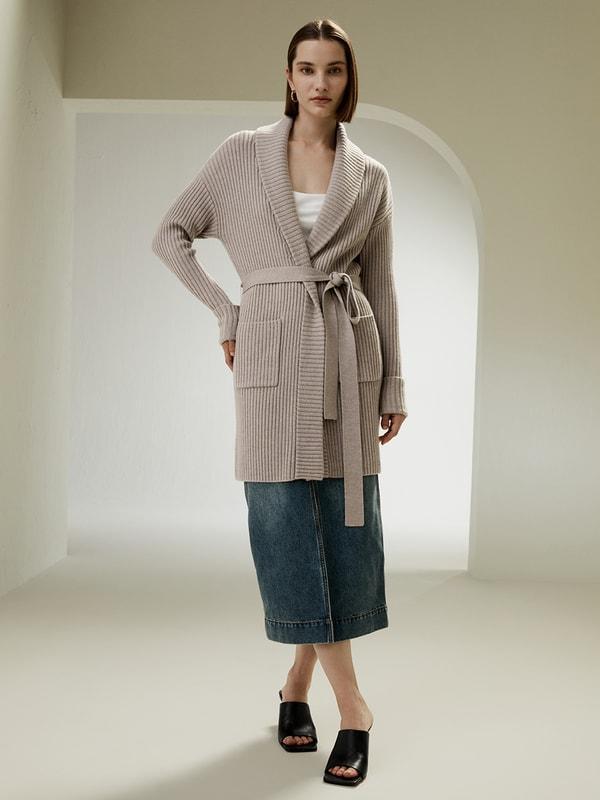 Merino Wool Shawl Collar Cardigan Product Image