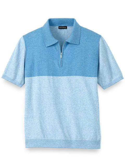 Cotton Blend Quarter Zip Polo - Blue Product Image