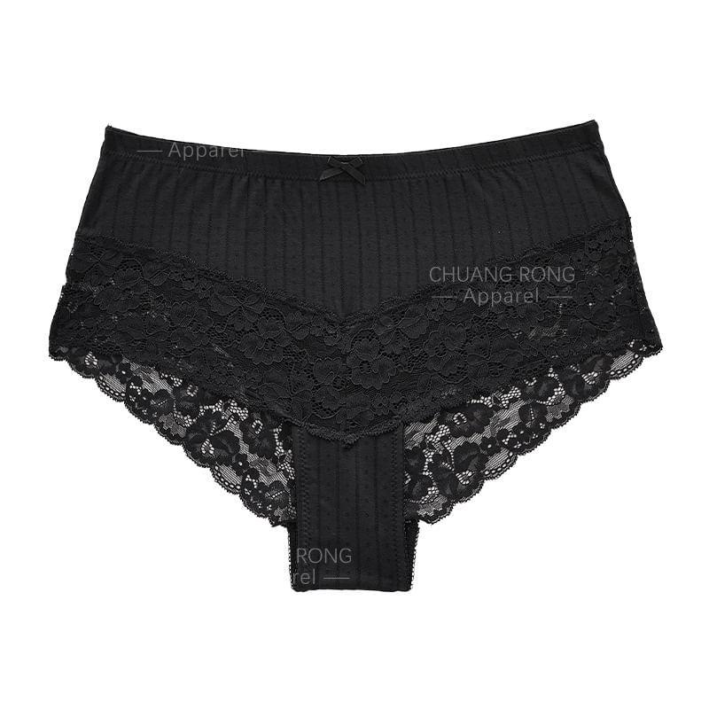 Low Waist Lace Panel Plain Bow Accent Panties Product Image