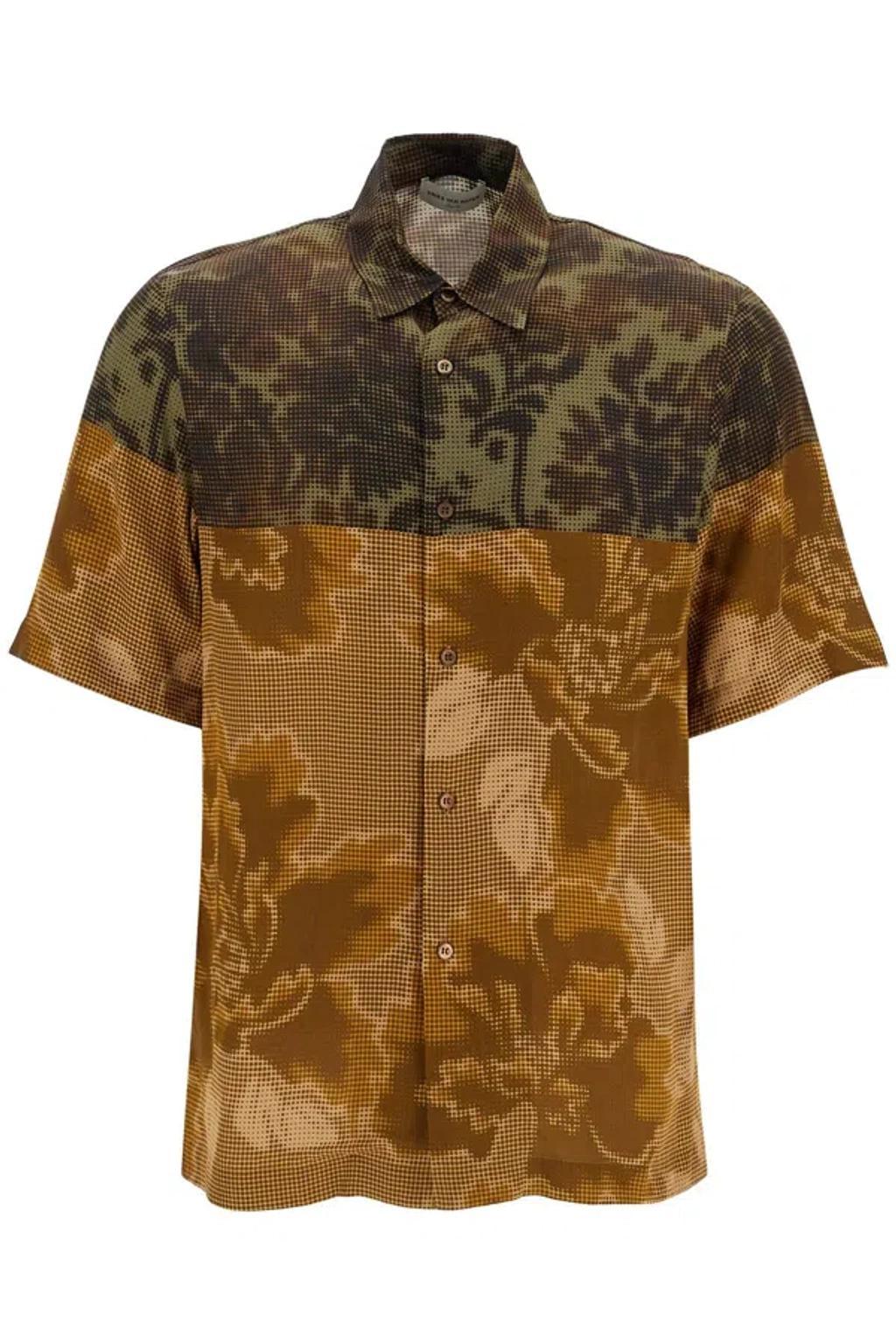 Floral Print Short Sleeve Shirt In Khaki Product Image