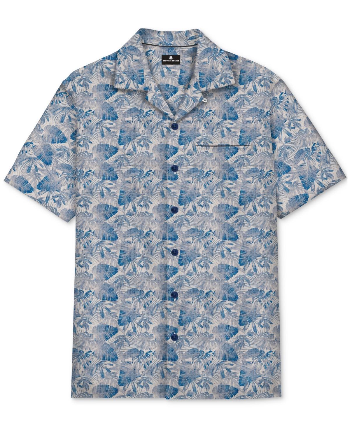 Brooklyn Brigade Mens Slim-Fit Stretch Palm Leaf-Print Button-Down Camp Shirt Product Image