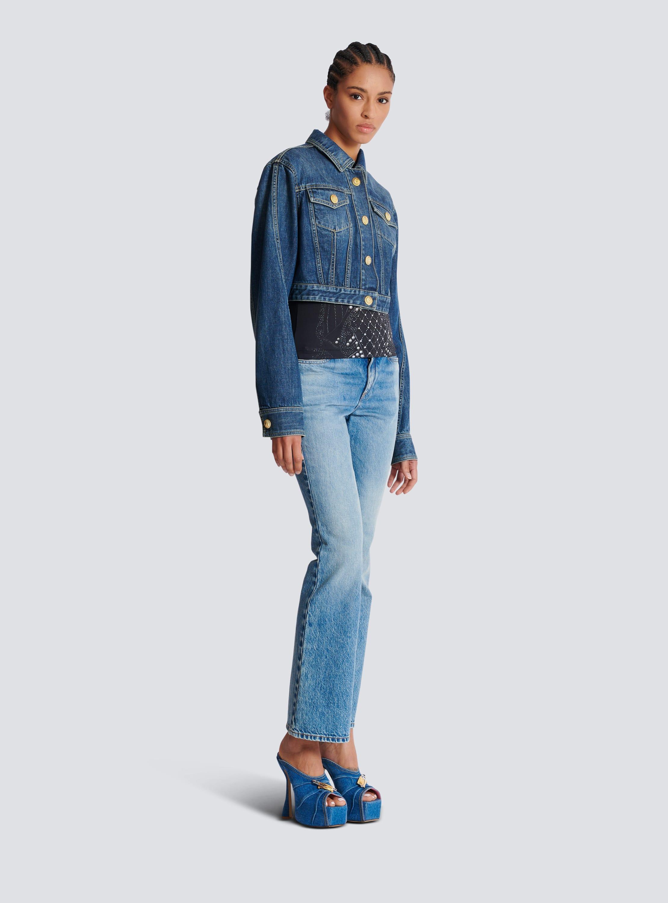 Cropped faded denim jacket Product Image