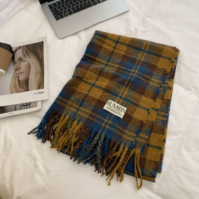 Plaid Applique Fringed Scarf Product Image