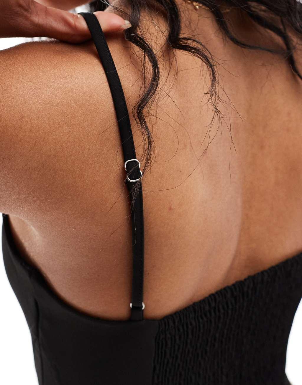 Bershka tailored strappy corset top in black Product Image