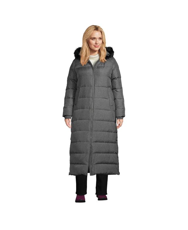 Womens Lands End Faux-Fur Hood Quilted Long Down Winter Coat Deep Blue Product Image