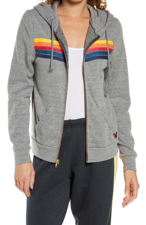 Aviator Nation 5 Stripe Zip Hoodie in Grey. - size L (also in XS, S, M, XL) Product Image