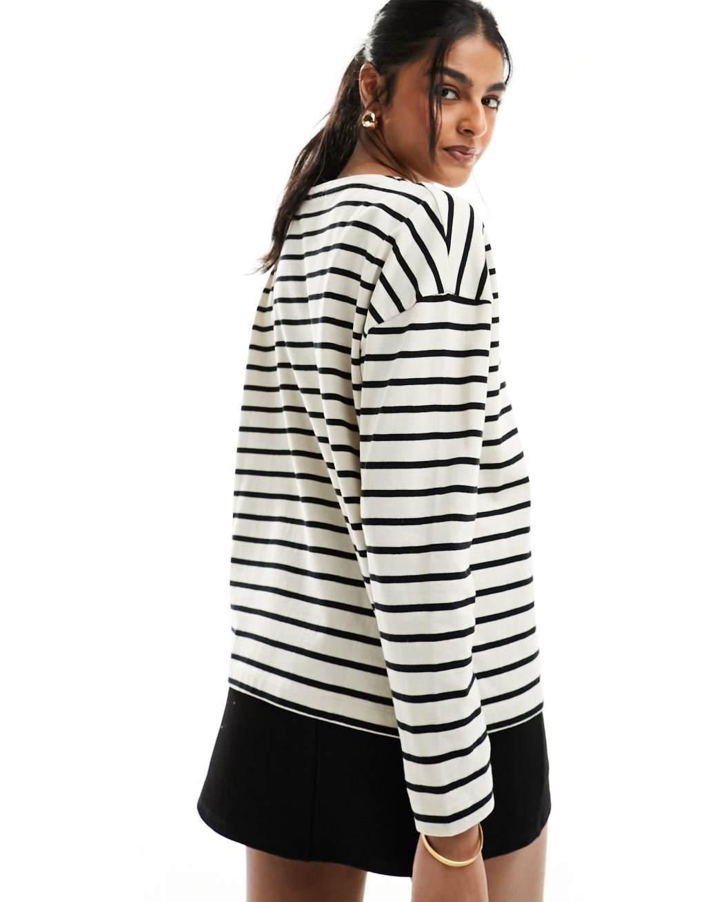 Stradivarius oversized striped t-shirt in natural Product Image