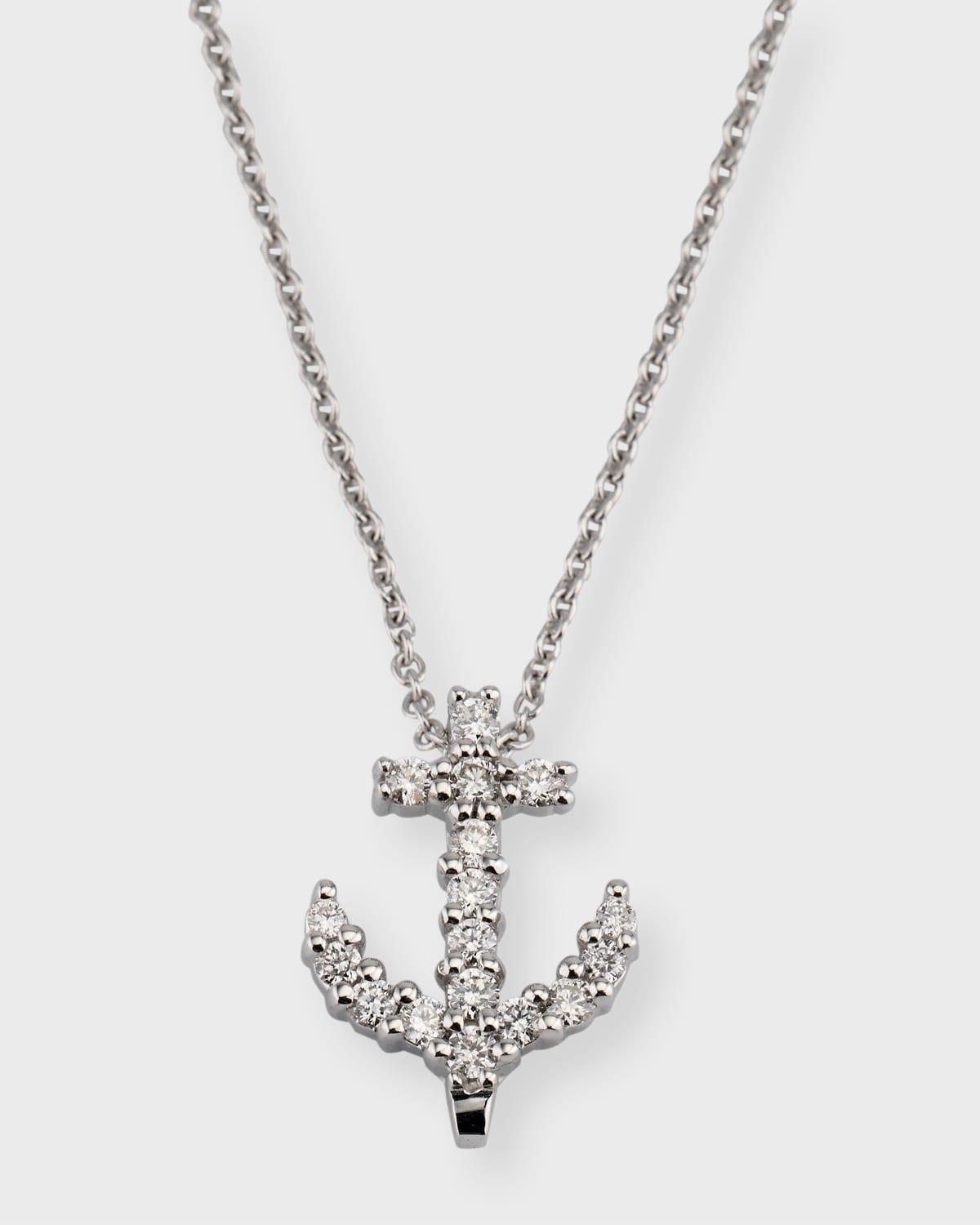 Womens Tiny Treasures 18K White Gold & Diamond Anchor Pendant Necklace Product Image