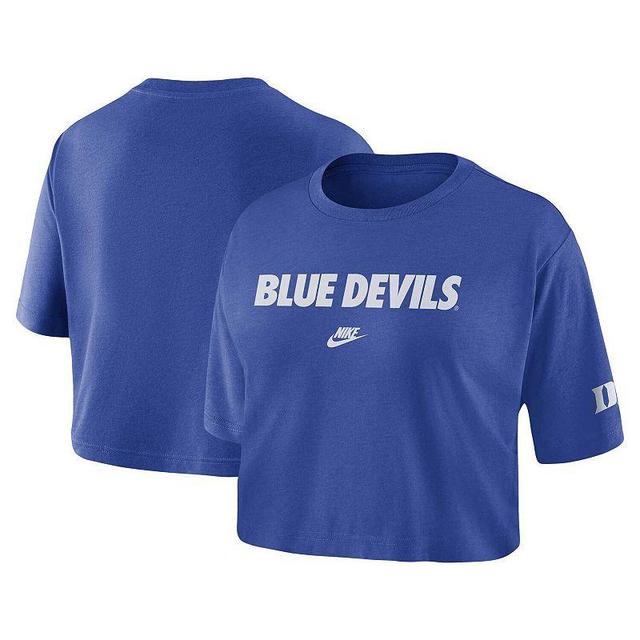 Womens Nike Royal Duke Devils Wordmark Cropped T-Shirt Product Image