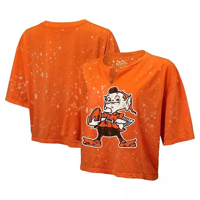 Womens Majestic Threads Cleveland Browns Bleach Splatter Notch Neck Crop T-Shirt Product Image