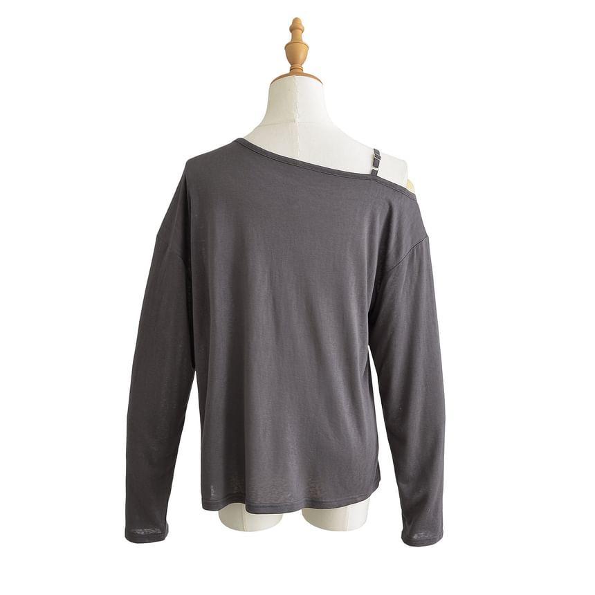 Long Sleeve Cold-Shoulder Plain Loose-Fit Pullover Product Image