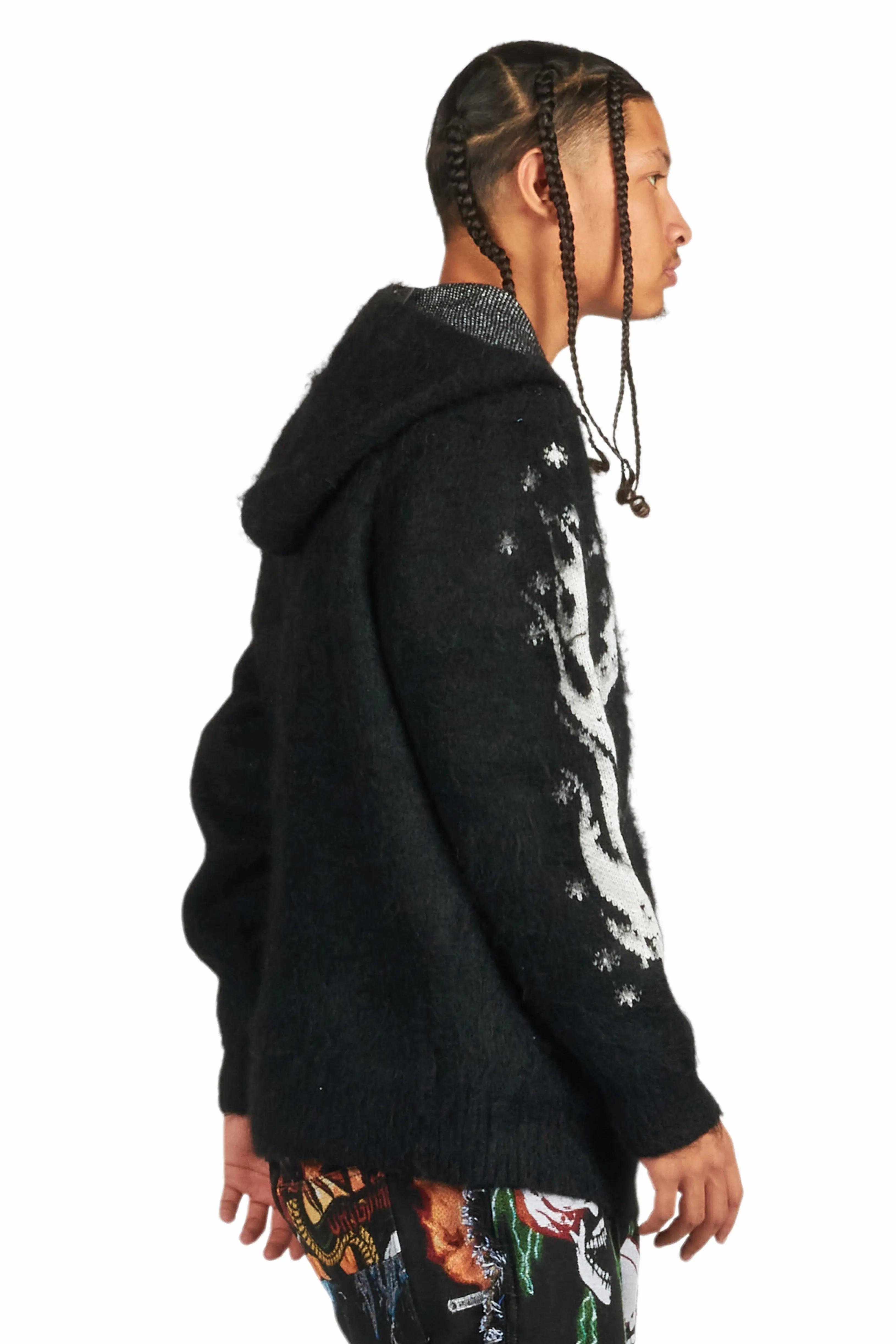 Raymond Black Graphic Knitted Mohair Hoodie Male Product Image